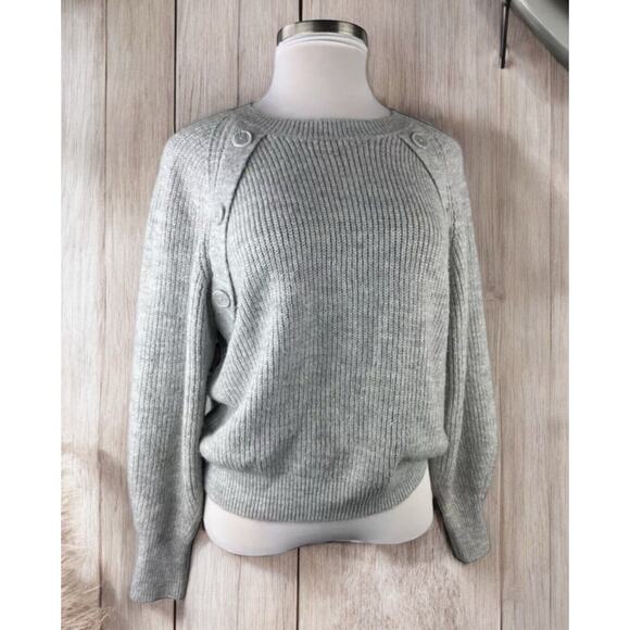 Joie Sweaters - Joie Aine Ribbed Balloon Sleeve Pullover Sweater Button Shoulder Accent Large